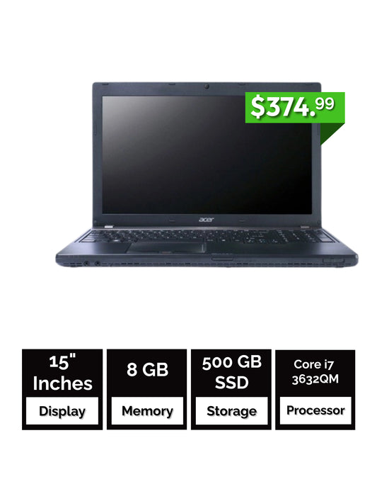 Acer TravelMate P653 - 15 inch - Core i7 3rd Gen - 8GB RAM - 500GB HDD